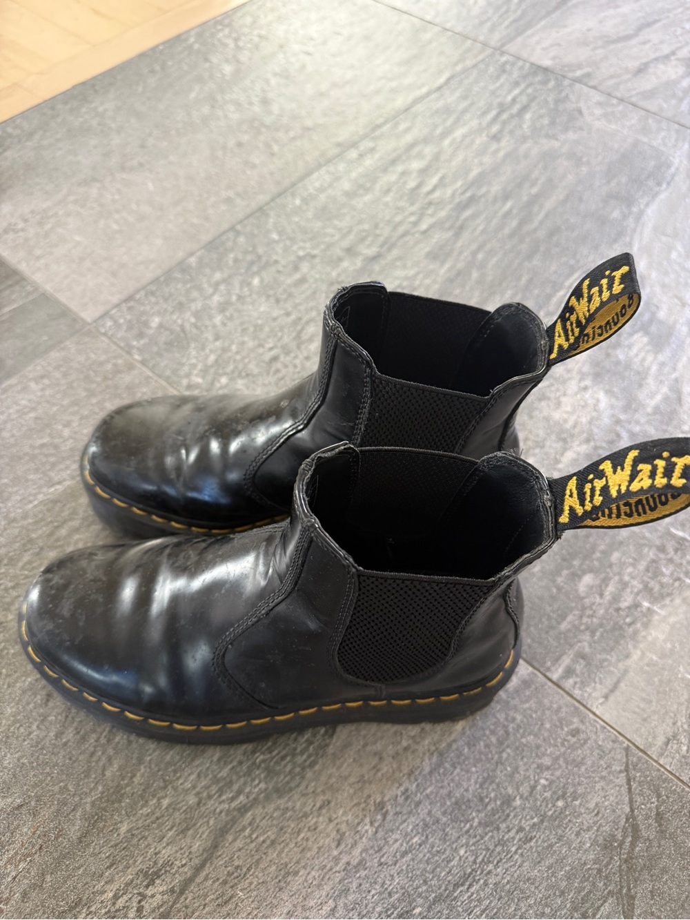 Dr. Martens Black Leather Chelsea Boots with Yellow Heel Loop